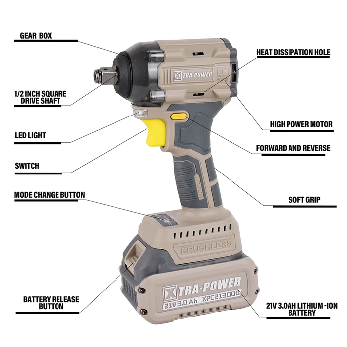 XTRA-POWER XPC-IW-01 Brushless Impact Wrench | 350Nm Torque | 21V Cordless Power Tool