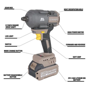 XTRA-POWER XPC-IW-03 Brushless Impact Wrench 900NM | 21V Cordless Heavy-Duty Power Tool