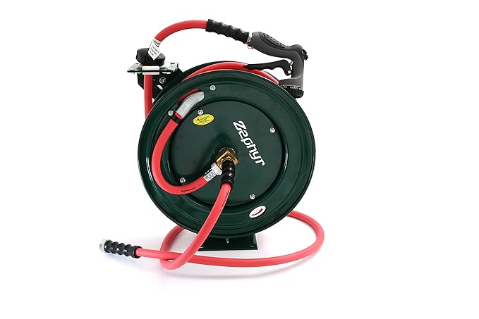 Zephyr Auto-Retractable Garden Hose Reel | Heavy-Duty | Made in India | ½ inch x 65 ft Hose with Premium Spray Gun – Green