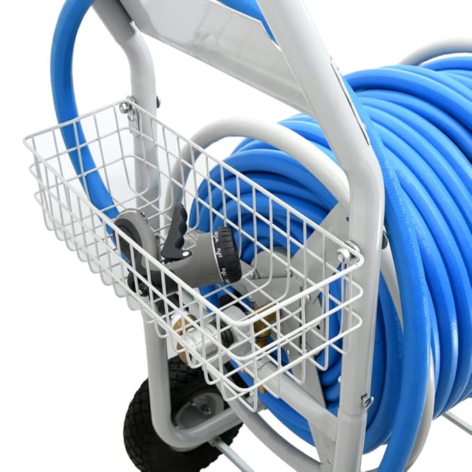 Zephyr 4-Wheel Portable Steel Hose Reel Cart with Next-Gen Rubber Hose & 8-Mode Spray Gun | Heavy-Duty Flat-Free Tyres (16MM x 120MM | 400ft)