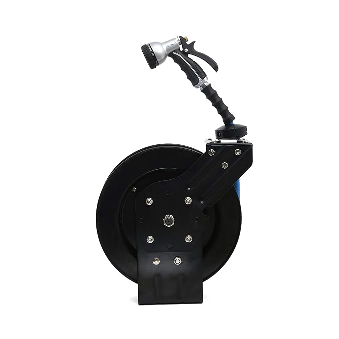 Zephyr Retractable Garden Hose Reel (1/2" x 25 ft, Matte Black Steel) – Ultra-Durable, Space-Saving Watering Solution