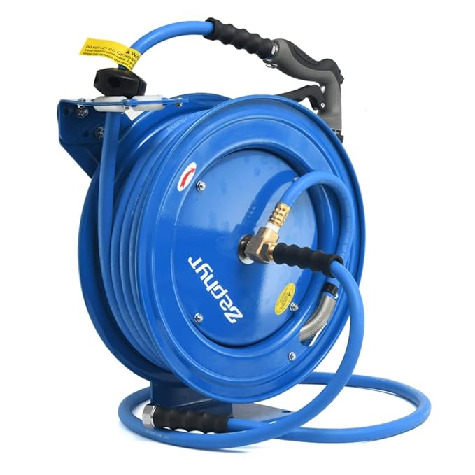 Zephyr Heavy-Duty Auto-Retractable Water Hose Reel – 13MM x 20M (Blue) | Industrial-Grade Steel Body