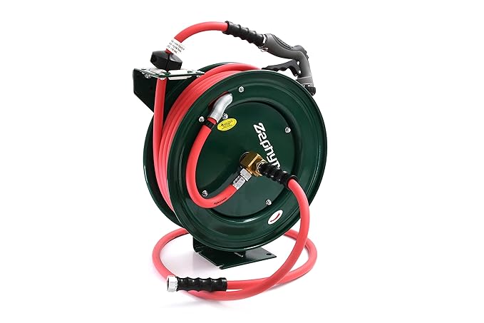 Zephyr Auto-Retractable Garden Hose Reel | Heavy-Duty | Made in India | ½ inch x 65 ft Hose with Premium Spray Gun – Green