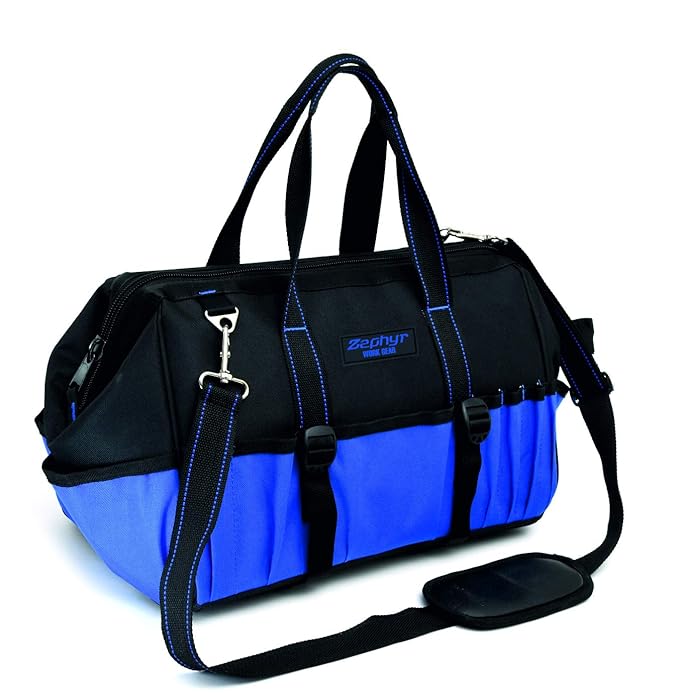 Zephyr Work Gear – 31-Pocket Heavy-Duty Tool Bag with Hard Bottom | Water-Resistant Polyester | Large Storage Organizer for Professionals