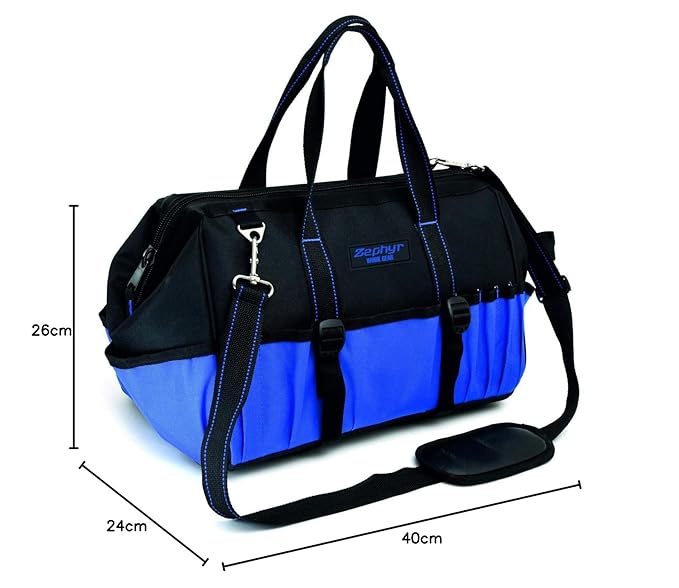 Zephyr Work Gear – 31-Pocket Heavy-Duty Tool Bag with Hard Bottom | Water-Resistant Polyester | Large Storage Organizer for Professionals
