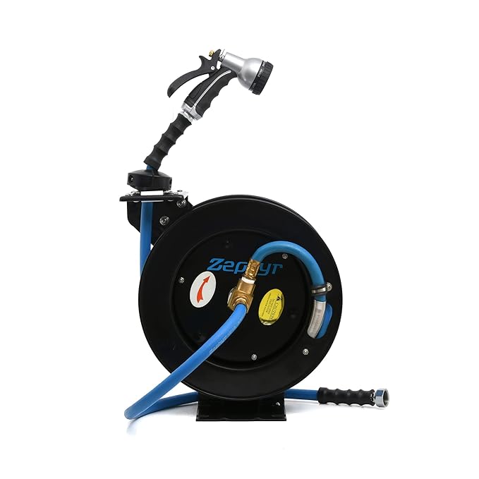 Zephyr Retractable Garden Hose Reel (1/2" x 25 ft, Matte Black Steel) – Ultra-Durable, Space-Saving Watering Solution